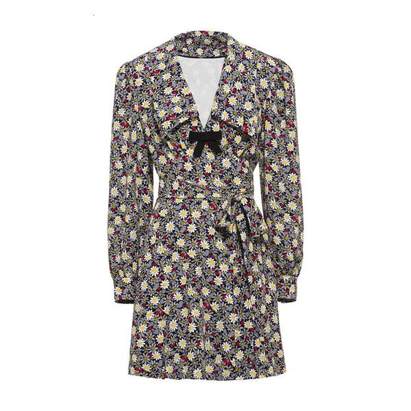 

casual dresses 2021 summer vintage bow cute print beach holiday brand clothes doll collar puff sleeve midi party 2m9h, Black;gray