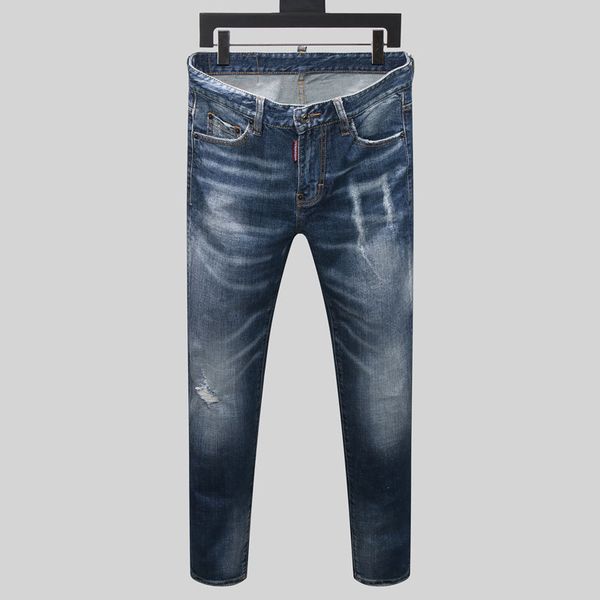 

fashion jeans street men's with holes nostalgic light blue italian slim pants