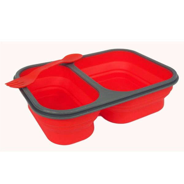 

dinnerware sets red silicone lunch box collapsible bento portable container bowl for outdoor picnic camping