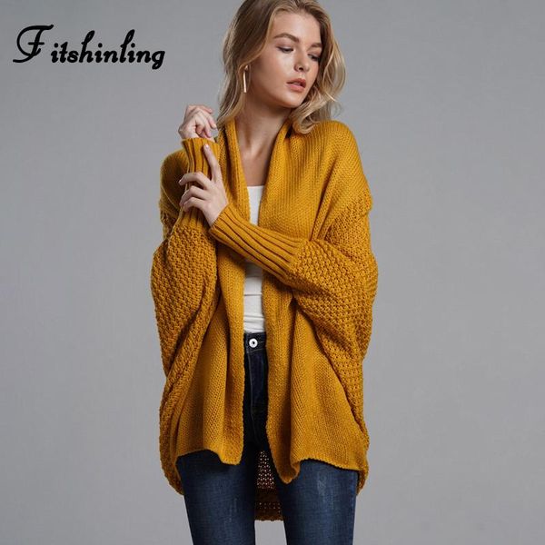

fitshinling oversized sweater cardigan female clothes patchwork batwing sleeve long cardigans women winter jacket coat big sizes women', White