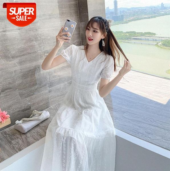 

net celebrity women's clothing korean style trendy fashion v-neck skirt temperament slim puff sleeve dress women #l69n, Black;gray
