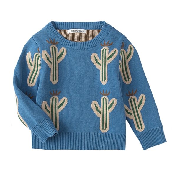 

baby boys girl clothes autumn winter cotton knitting pullover fashion children cactus pattern sweater kids clothing 210417, Blue