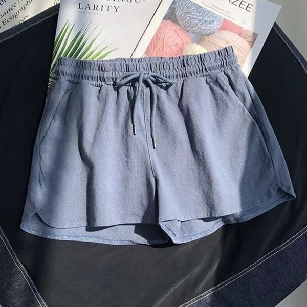 

women's shorts women summer casual solid drawstring high waist loose for girls soft cool female short s-3xl, White;black
