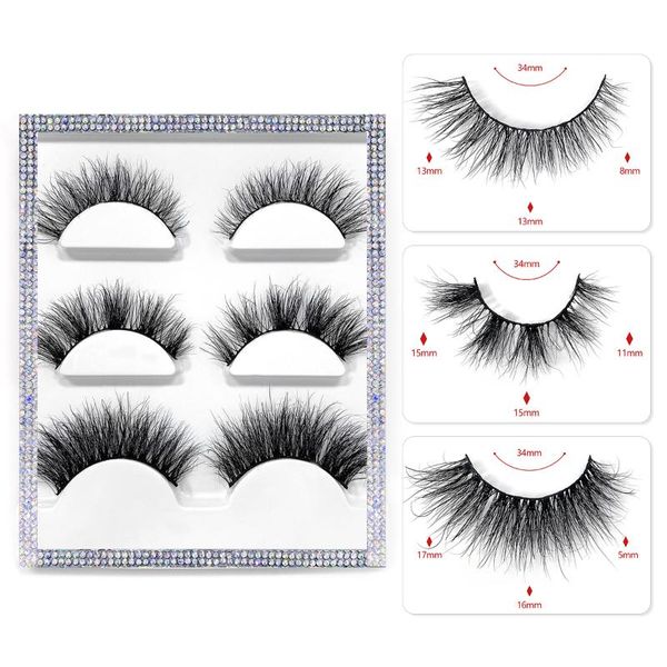

false eyelashes 3 pair lashes mink real hair fluffy messy soft natural makeup 3d