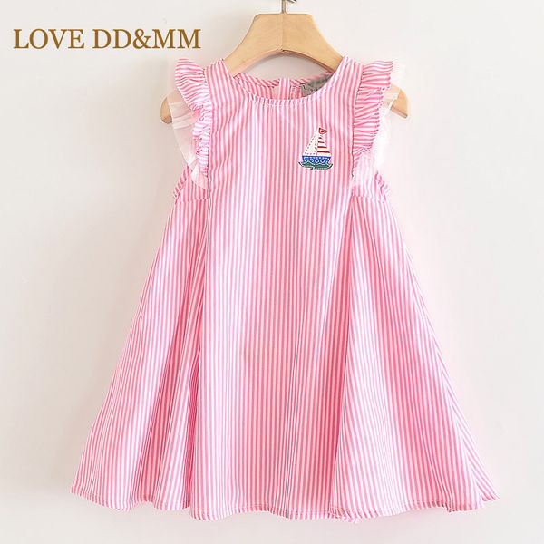 LIEBE DDMM Mädchen Kleider 2021 Neue Kinder Kleidung Süße Gestreifte Segelboot Sailor Print Rundhals Prinzessin Kleid Q0716