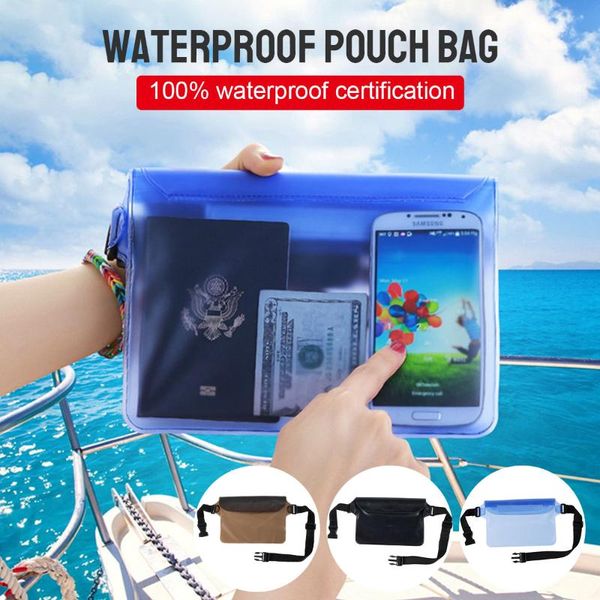 

waist support 1pcs ipx8 waterproof pouch large capacity bag translucent screen touchable storage adjustable strap 8.5x6.2inch, Black;gray