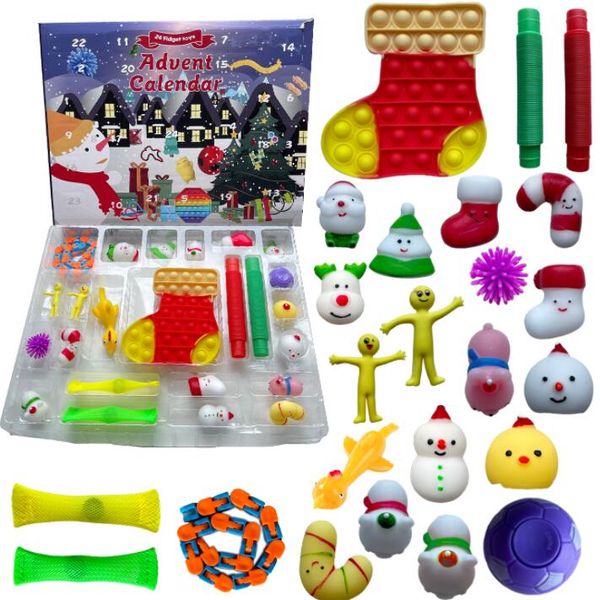 

christmas fidget toys advent calender 24pcs/set 4 design blind box gifts dimple decompression toy soft squeeze novelty party favor ljja4152-, Silver