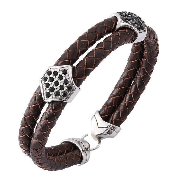 

charm bracelets sell fashion man jewelry brown genuine leather braided rope wristband men & bangles vintage bb0208, Golden;silver