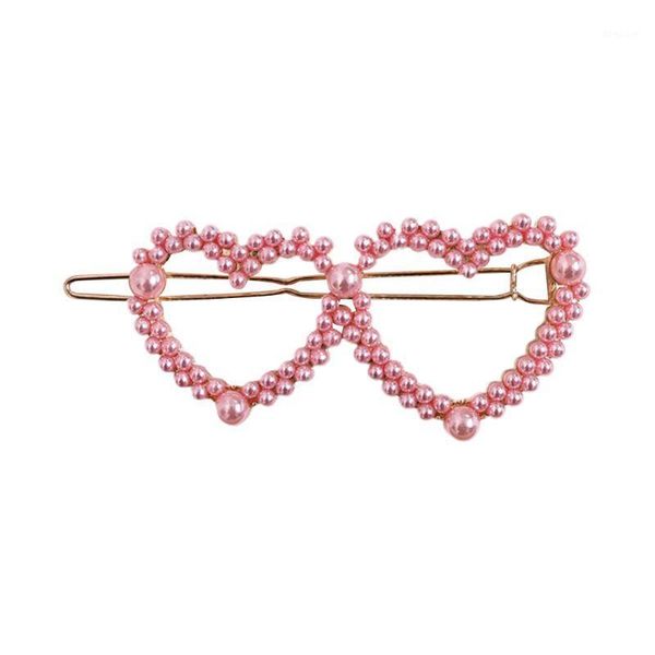 

korean sweet girl pink imitation pearl frog bobby pin geometric butterfly heart crown shape women hair clip beaded snap barrette1
