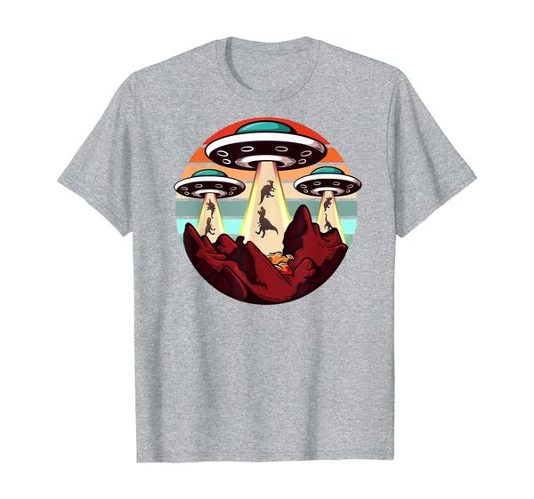 

abduction, funny alien ufo abducting dinosaur gift t-shirt, White;black