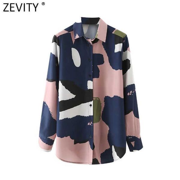 

zevity women fashion color matching tie dyed smock blouse female long sleeve breasted kimono shirts chic blusas ls7666 210603, White