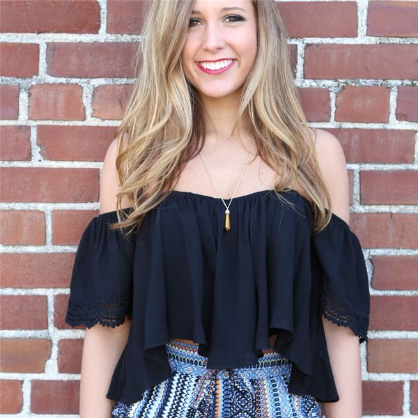 

women's blouses & shirts summer white black low back peasant short sleeve blouse crop off the shoulder ruffled s-xl ydwi