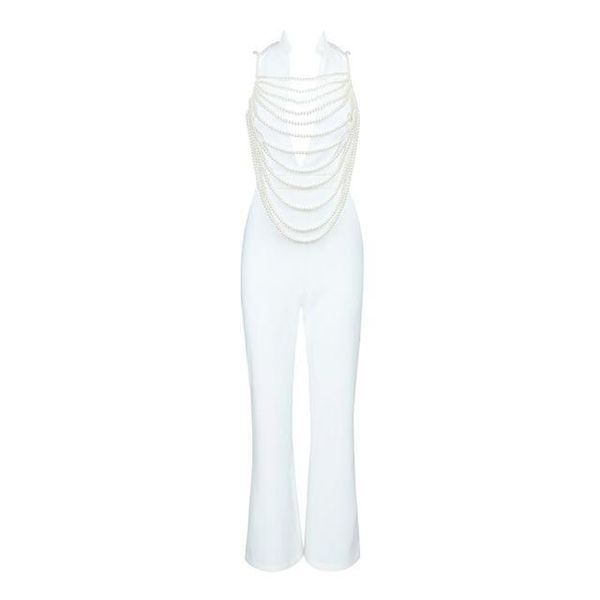 

women's jumpsuits & rompers white women beading elegant bodycon backless night club suits long, Black;white