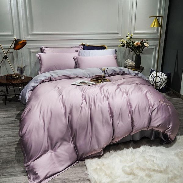 

duvet cover set solid color double-sided lenzing tencel 4pcs summer cool ice silky nude sleeping home textile bedding  sets