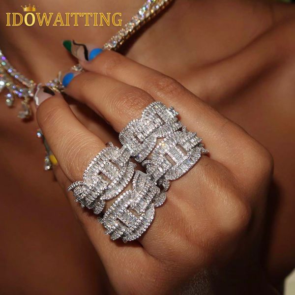 

2022 new arrive 5a cubic zirconia iced out bling baguette cz engagement full cz eternity band ring for women men hip hop jewelry, Slivery;golden