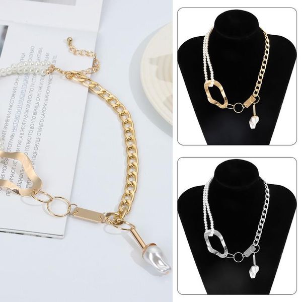 

chains jewelry accessory anniversary simple party geometric temperament pearl necklace irregular metal, Silver