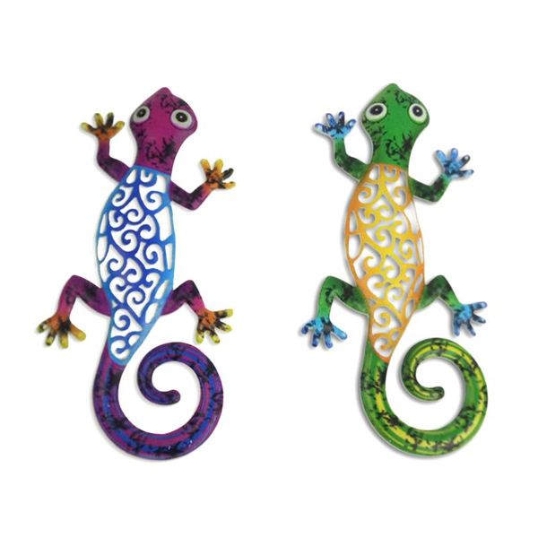 Dekorative Objekte Figuren 1 Paar Metall Gecko Wanddekoration Kunst Eisen Ornament für Garten Hof Zaun Zuhause Hängende Skulptur Berühmte