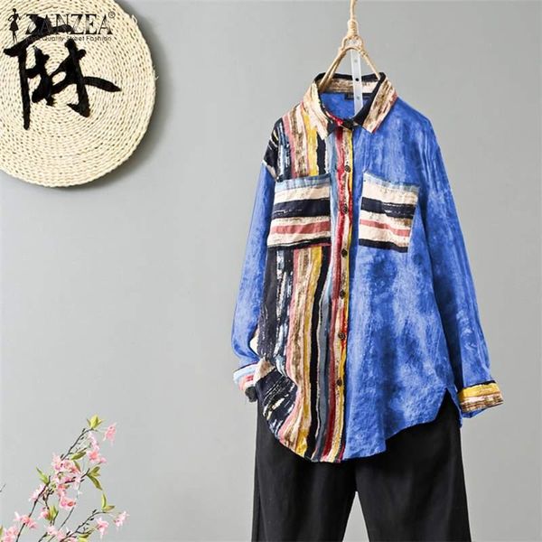 

women's blouses & shirts 2021 autumn long sleeve blouse zanzea women striped patchwork shirt elegant casual lapel work tunic female bl, White