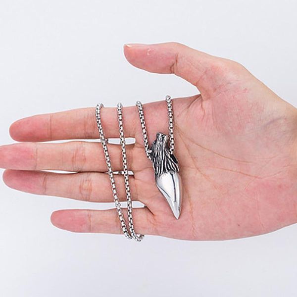 

pendant necklaces cross-border fashion brand jewelry wolf head animal european and american hip-hop men's necklace, Silver
