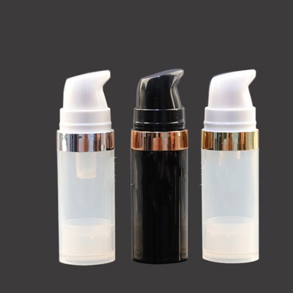 Bottiglie vuote con pompa airless da 10 ml, bottiglia sottovuoto in plastica trasparente per lozione per cosmetici, con tubo per imballaggio cosmetico in argento e oro