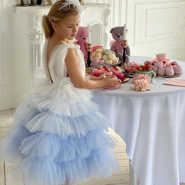 

pink flower girl dresses hand made flowers tulle little wedding communion pageant gowns f170, White;blue