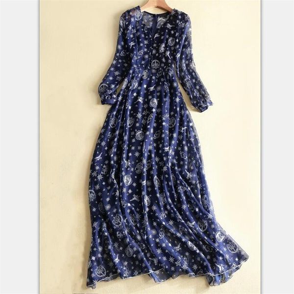 

casual dresses women maxi dress 2021 runway v-neck long sleeve printed elegant party np0210mp, Black;gray