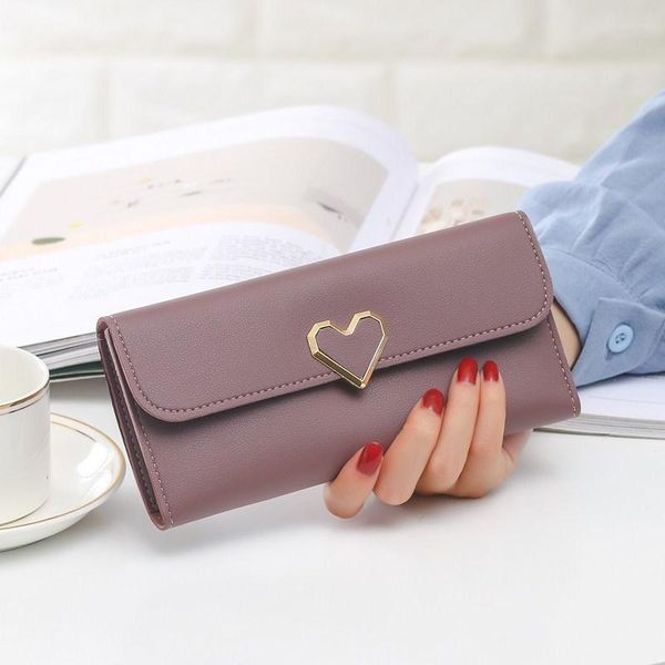 

wallets 2021 summer plain weave heart-shaped long multi-bit buckle mobile phone women's wallet, Red;black