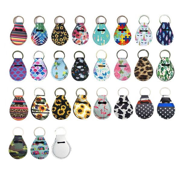 

neoprene quarter holder keychain diving material for party favor 27 designs unicorn pattern floral print with metal ring