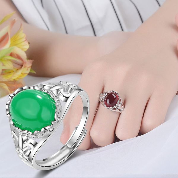 

indifference chalcedony women's diamond green agate opening ring simple fashion national style gift jewelry, Black