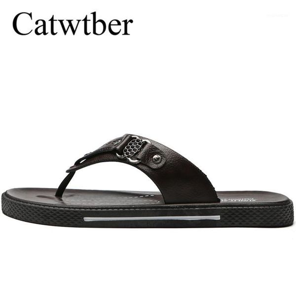 

slippers catwtber pu leather men's man slides with 2 styles male zapatos hombre casual shoes flat heel1, Black