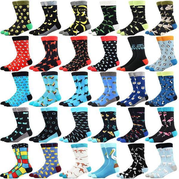 

men's socks spring summer creative cotton animal fruit funny cute art flexible trend harajuku unisex, Black