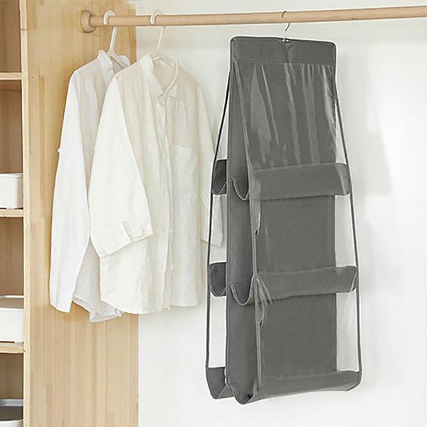 

storage boxes & bins double side transparent 6 pocket foldable hanging bag clothes organizer wardrobe closet finishing hanger