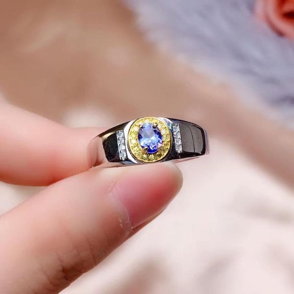 

cluster rings coming natural and real tanzanite ring 925 sterling silver fine jewelry design, Golden;silver