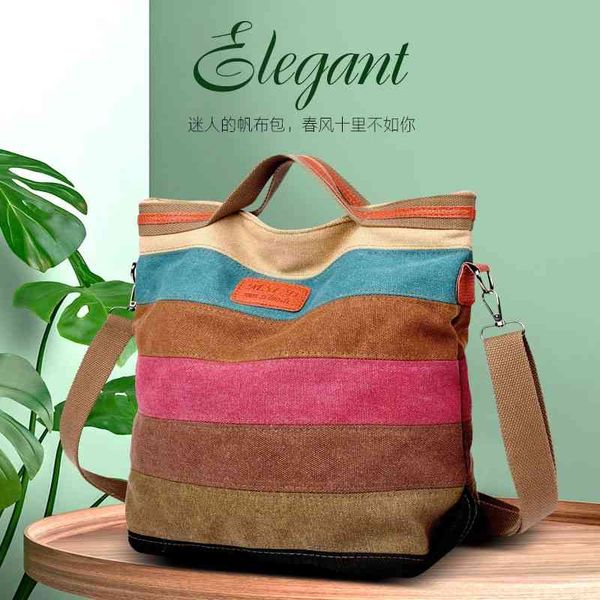 

korean academy canvas women's handbag contrast color bag stripe fashion large capacity one shoulder messenger bag