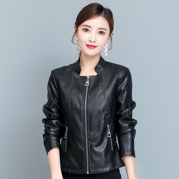 

fashion plus size 5xl black motorcycle leather jacket women short coat 2021 autumn coats female outwear women's & faux