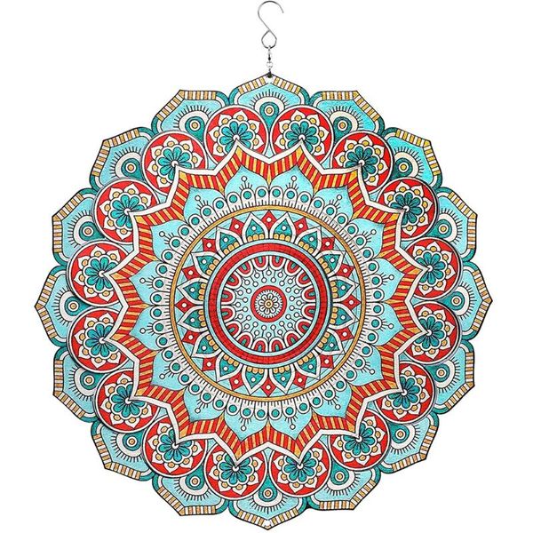 

decorative objects & figurines 12 inches mandala wind spinner 3d stainless steel metal hanging decorations colorful spinners for outdoor gar