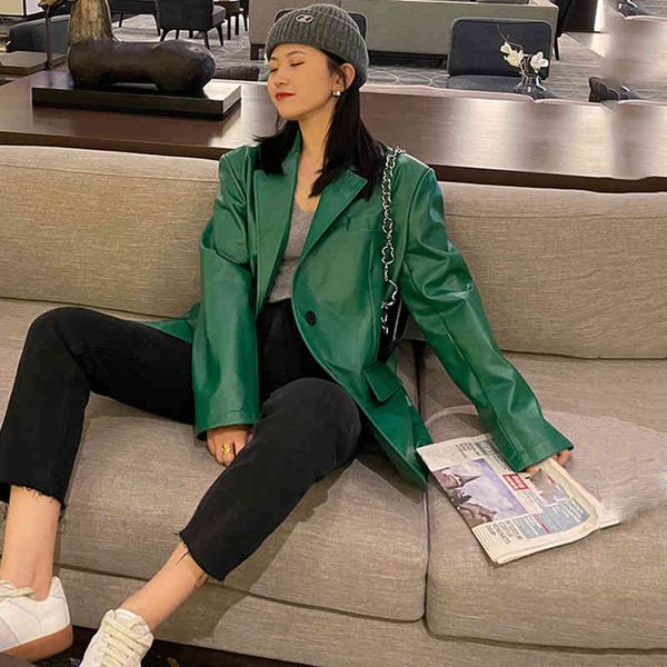 

women's suits & blazers [eam] women black big size pu leather blazer lapel long sleeve loose fit jacket fashion spring autumn 2022 1dd6, White;black