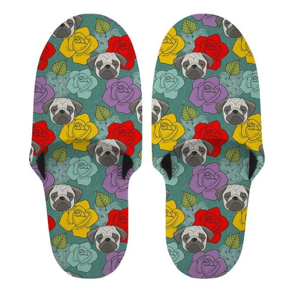 

women winter slippers female home indoor cute flower dogs pattern plush shoes cartoon ladies slides chausson femme, Black