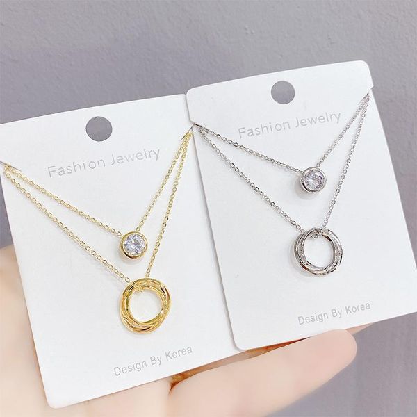

chains 14k real gold plated simple geometric necklace bling zircon women clavicle chain elegant charm wedding pendant jewelry, Silver