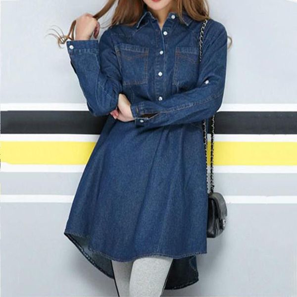 

denim shirt dress for pregnant women maternity clothes long sleeves mini length lapel loose casual korean spring autumn dresses, White