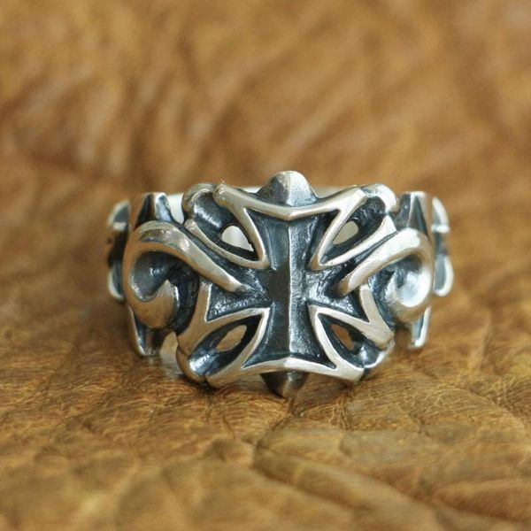 

cluster rings linsion 925 sterling silver star cross ring mens biker punk ta119 us size 7~15, Golden;silver
