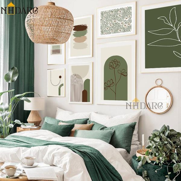 

paintings green nature landscape poster nordic sunset plant abstract morandi color painting canvas print wall art decoration picture