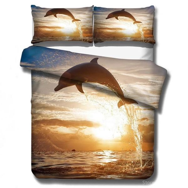 

jumping dolphin animal 3d printed bedding set duvet cover with pillowcases bed linens bedclothes twin full  king size sets