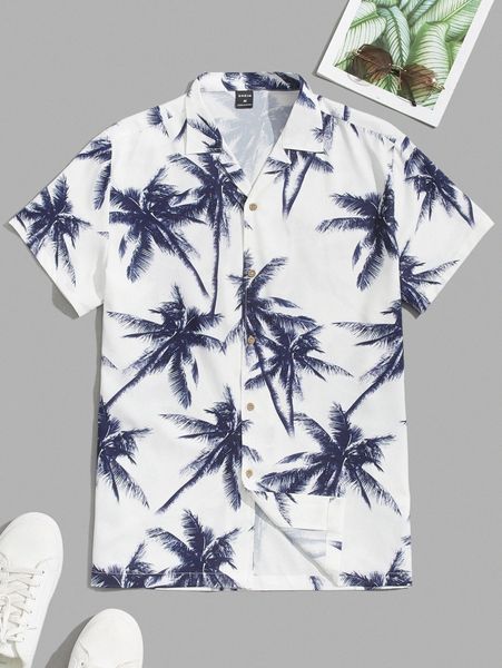

men tropical print revere collar shirt e1sf#, White;black