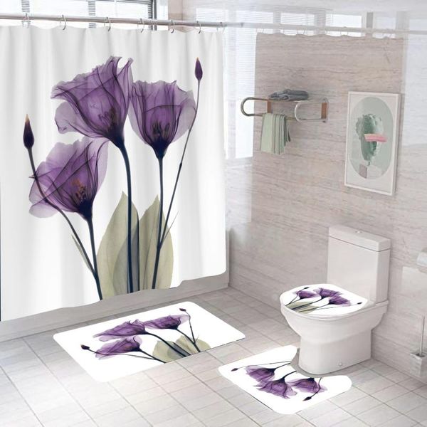 

shower curtains purple flower curtain 3d print romantic with non slip rug mat bathroom waterproof polyester home decor 180x180