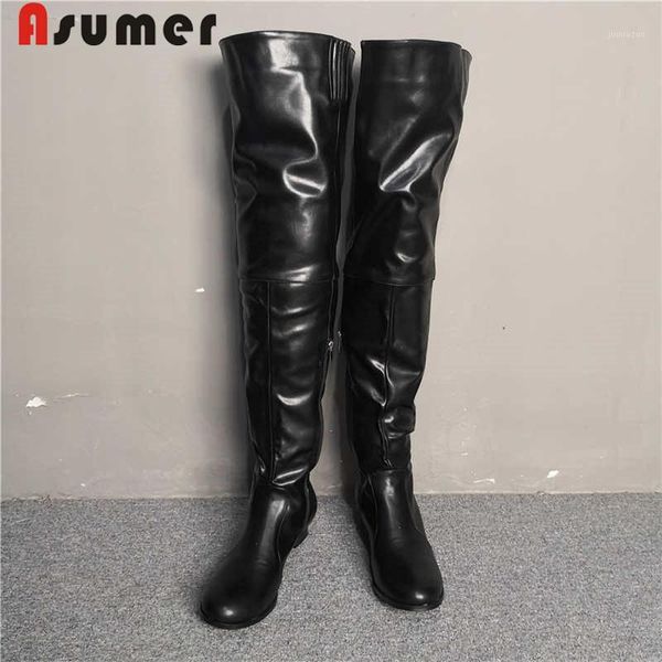 

boots asumer plus size 34-47 fashion over the knee round toe low heels autumn winter ladies prom 20211, Black