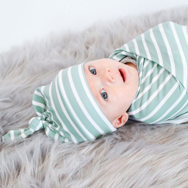 Neugeborenes Baby Swaddle Decke Hut Anzug Wrap Tuch Für Mädchen Jungen Grün Streifen Swaddling Mit Hut 2 stücke Set Säuglingsfischholz Requisiten BHB38