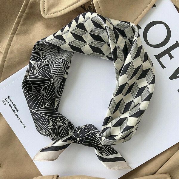 

scarves 100% silk scarf man women classic geometric print kerchief bandana vintage neck hair headband turban 53*53cm, Blue;gray