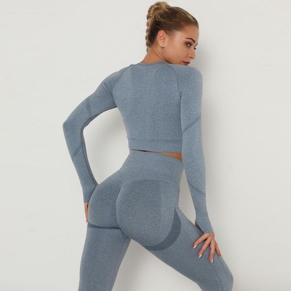 

women's two piece pants sets skinny tracksuit breathable bra long sleeve seamless outfits high waist push up leggings gym clothes sport, White