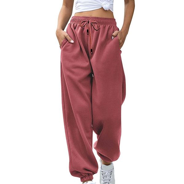 

women's pants & capris women autumn casual sweatpants solid color drawstring elastic-waist oversize sports long trousers with pockets f, Black;white
